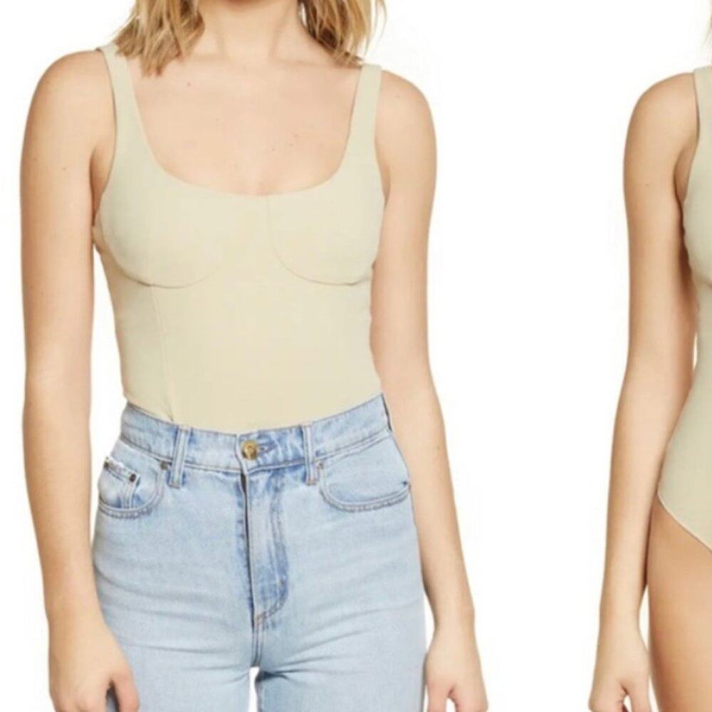 Wayf Tan Bravado Cupped Tank Thong Bodysuit Date Night Minimalist Going Out